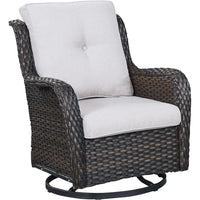 Swivel Wicker Rocking Chair with Cushion, High Back for Outdoor Patio, Brown/Beige