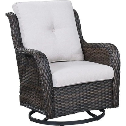 Swivel Wicker Rocking Chair with Cushion, High Back for Outdoor Patio, Brown/Beige
