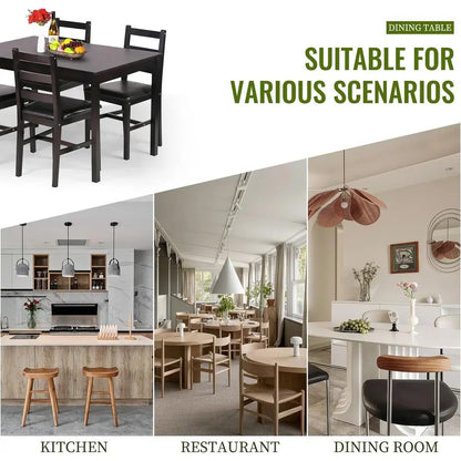 4-Seat Pine Wood Dining Set with Upholstered Chairs, Brown, Space-Saving for Home & Restaurant Use