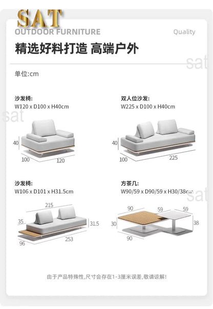 nvModern Simple Outdoor Patio Teak Aluminum Alloy Waterproof Corner Sofa Combination Outdoor Furniture&