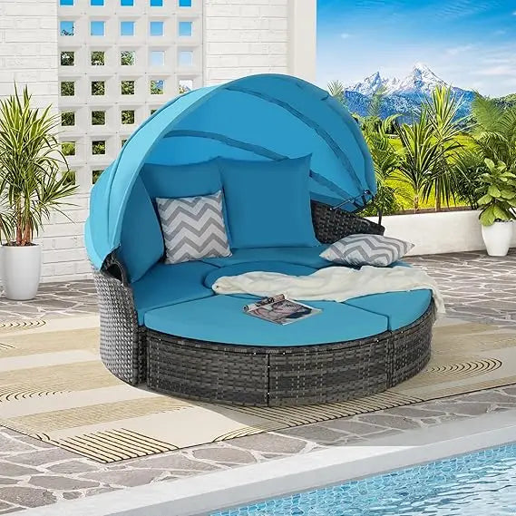 U_STYLE Outdoor Patio Furniture Set Daybed Sunbed with Retractable Canopy Conversation Set Wicker Furniture As same as WY000281