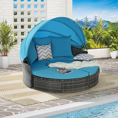 U_STYLE Outdoor Patio Furniture Set Daybed Sunbed with Retractable Canopy Conversation Set Wicker Furniture As same as WY000281