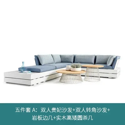 Outdoor sofa, rainproof, sunscreen, rattan craft, courtyard garden, Nordic solid wood coffee table