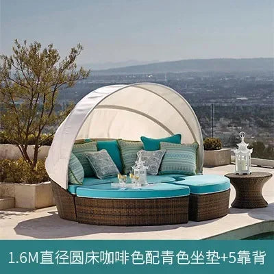 Outdoor rattan round bed leisure garden courtyard swimming pool beach bed