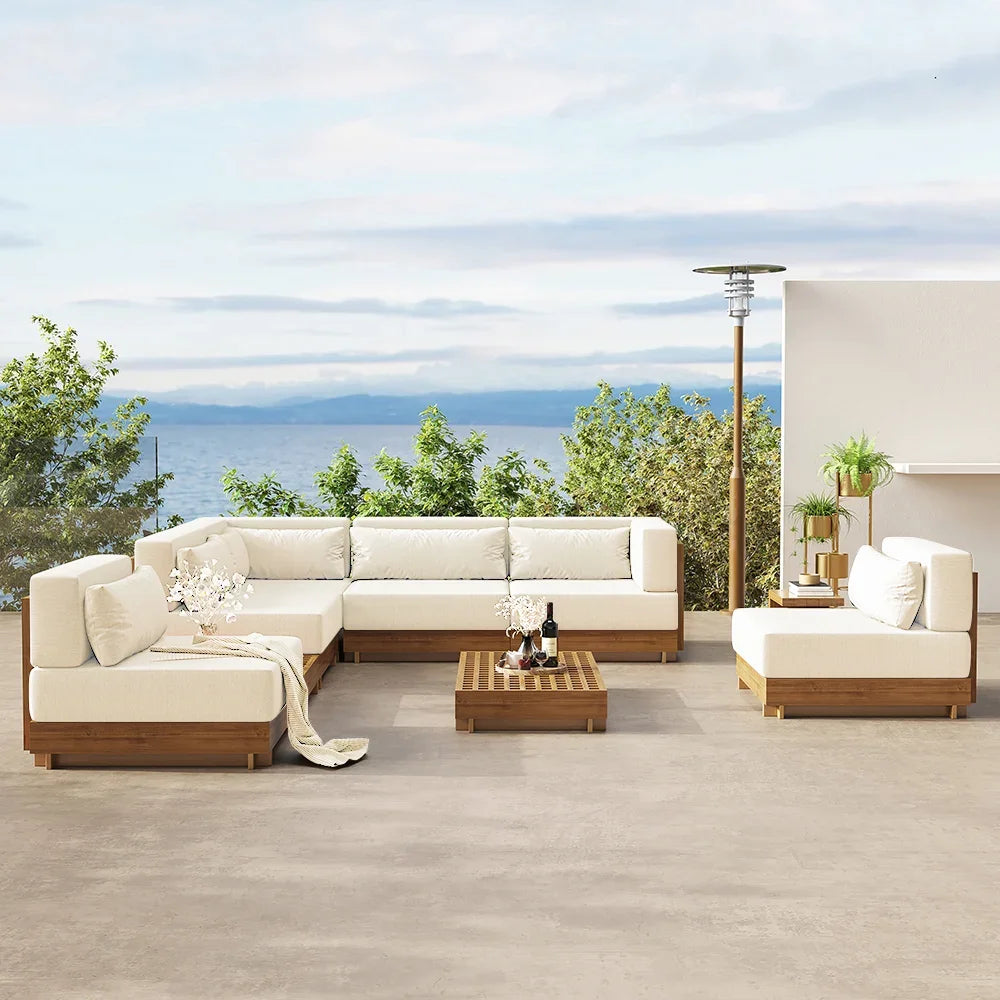 Sunway Factory Customization Teak Outdoor Sofa Garden  Furniture Outdoor Patio Sectional Waterproof Sofa Set with Coffee Table