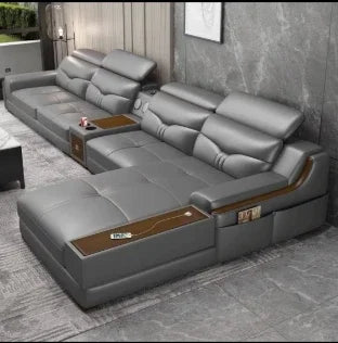 Living Room Sofa set furniture real genuine cow leather sofas bluetooth puff asiento muebles de sala canape L shape sofa cama