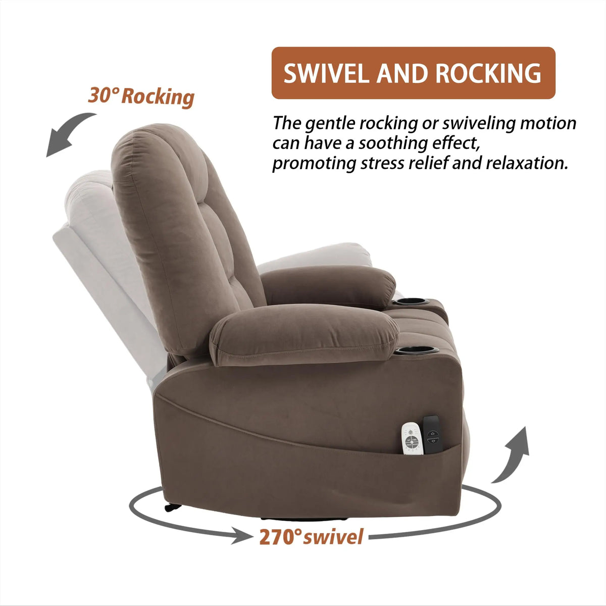 Power Swivel Rocker Recliner Chair for Adults (Brown2)