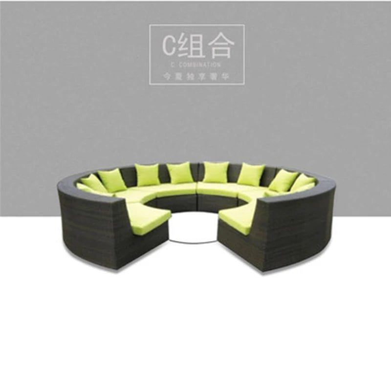 Modern Imitation Rattan Round Sofa Set Outdoor Garden Patio Rattan Woven Sofa Leisure Balcony Rattan Chair Furniture