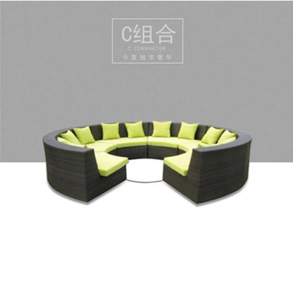 Modern Imitation Rattan Round Sofa Set Outdoor Garden Patio Rattan Woven Sofa Leisure Balcony Rattan Chair Furniture