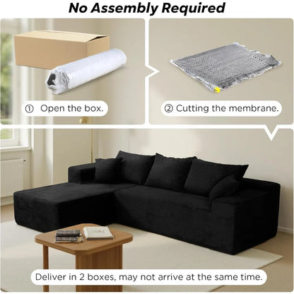 Sectional Couches for Living Room, Boneless Couch with L-Shape Chaise, Modular Sofa in Box with Deep Seat, No Assembly