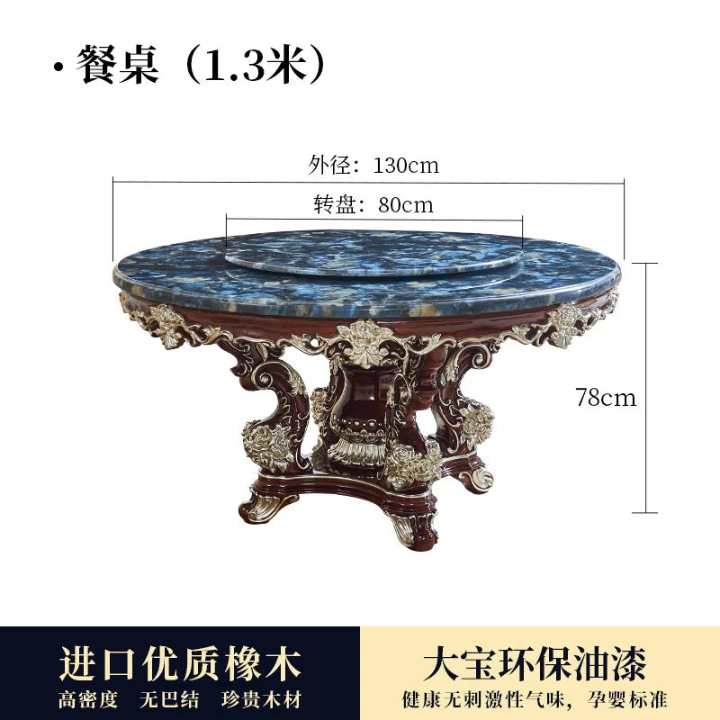 HLZ European Style Dining Table New Luxury High-End Solid Wood Home Marble French Retro Table and Chair Set Villa