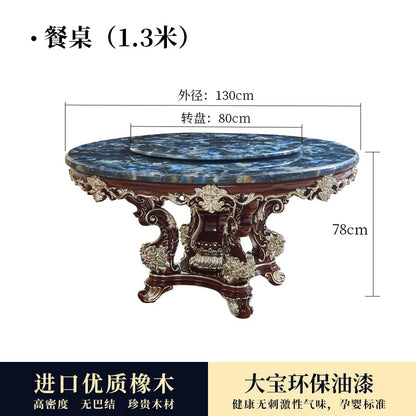 HLZ European Style Dining Table New Luxury High-End Solid Wood Home Marble French Retro Table and Chair Set Villa
