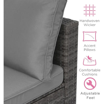 7PCS Handwoven Patio Rattan Furniture Set Sectional Sofa Garden Cushion Conversation Sets