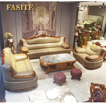New Chinese-style simple ebony leather sofa luxury villa living room size apartment solid wood furniture corner combination