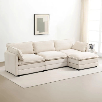 Oversized Modular Sectional Sofa Movable Ottoman 112in 4 Seat Corduroy Convertible L Shape Living Room Office Beige Custom