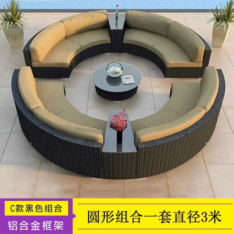 Outdoor Rattan Sofa Circular Villa Terrace Courtyard Rattan Art Living Room Leisure