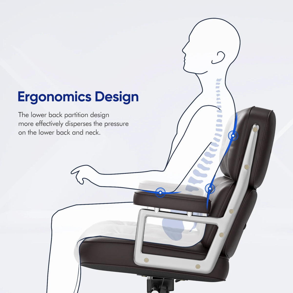Ergonomic Office Chair Genuine Leather with Aluminum Arms and Wheels for Support Rolling Swivel Business Executive Office Chair