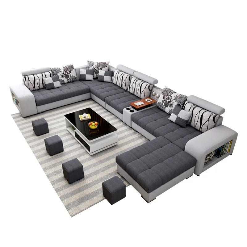 -Living Room Furniture Hot Sale U Shaped Sectional Fabric Sofa Modern