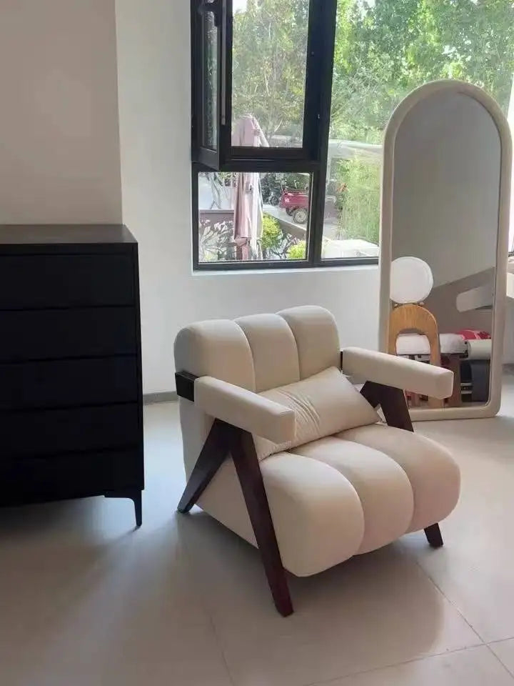 Nordic Wood Living Room Chairs Modern Living Room Sofas Home Balcony Single Leisure Back Armchair Fabric Sofa Chair Furniture