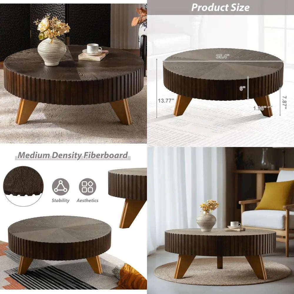 Modern Rustic Walnut Coffee Table - Space-Saving Pedestal Design for Contemporary Living Rooms