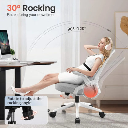 Ergonomic Office Chair with Flip-up Armrests, Breathable Mesh Back, Lumbar Support, Wide Seat for Home and Gaming