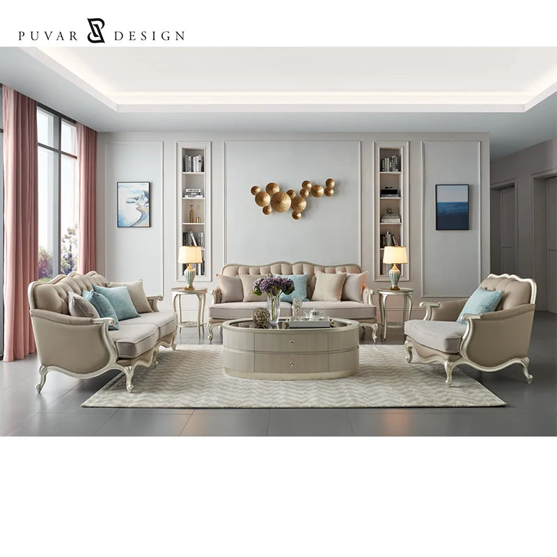 French Living Room Luxury Furniture Hotel Villa High-end Fabric Sectional Sofa Set