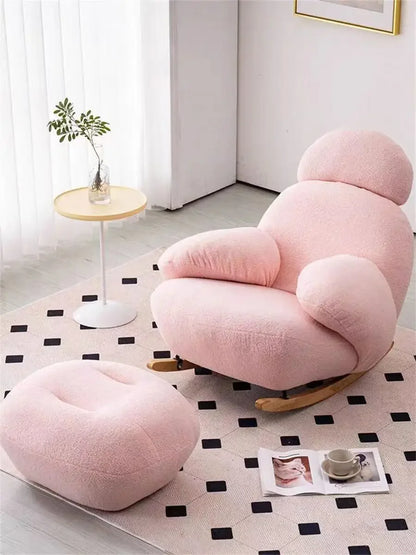 Nordic Cute Sofa Single Chair Net Rocking Chair Cream Lazy Simple Balcony Pedal Bedroom Living Room Sofas Home Furniture Couch