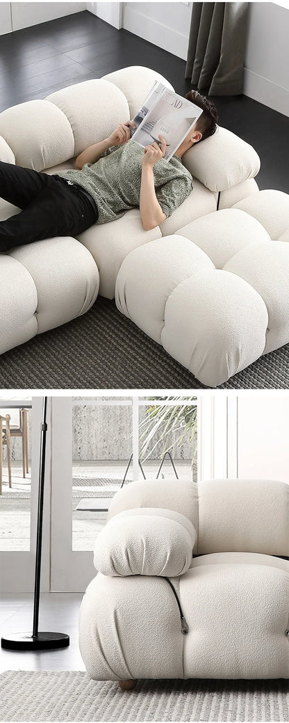 Cream Modular Sofa Set, Cat-Proof Teddy Fabric 3-Seater with Latex-Foam Fill, Imported Pine Frame, Nordic Retro Style