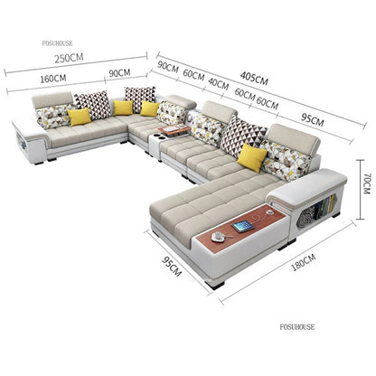 Luxury U-Shape Tech Fabric Living Room Sofas Sets with USB Villa Recliner Sofas Design Modularity Sofa for Living Room Furniture