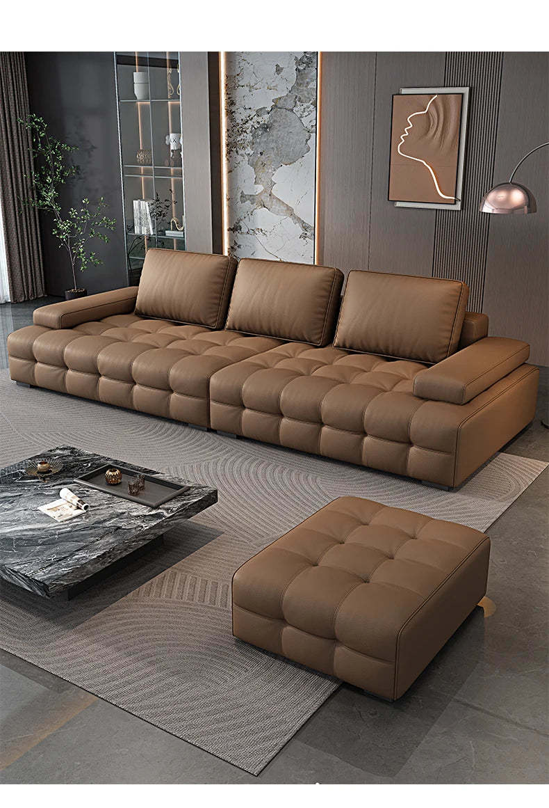 Modern Minimalist New Leather Living Room Lawrence Italian Light Luxury Straight L Shaped Sectional Lazy Soft Tatami Lounge Sofa