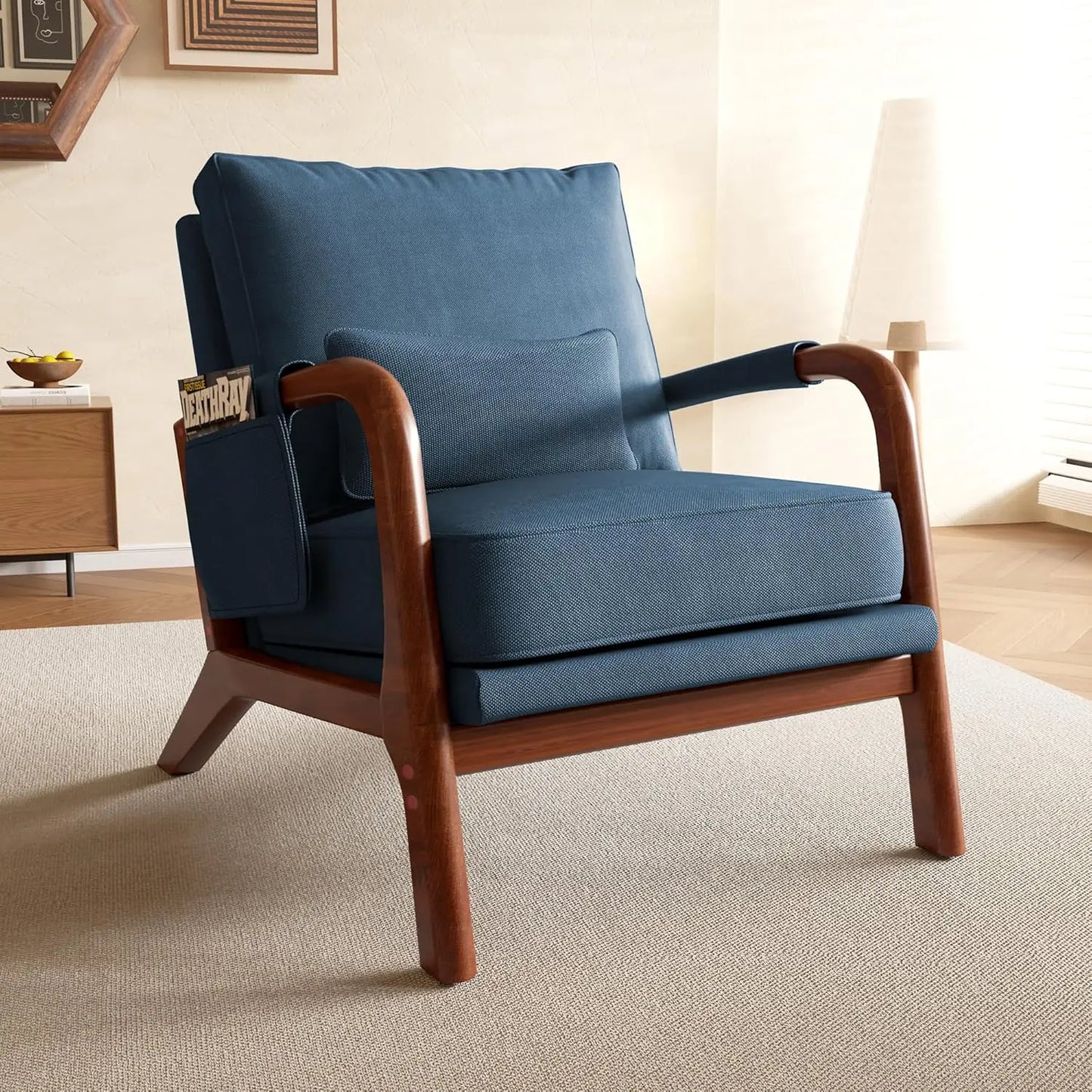 Mid Century Modern Chair Set of 2, Upholstered Lounge Arm Chair with Solid Wood Frame, Comfy Accent Chair for, Customized