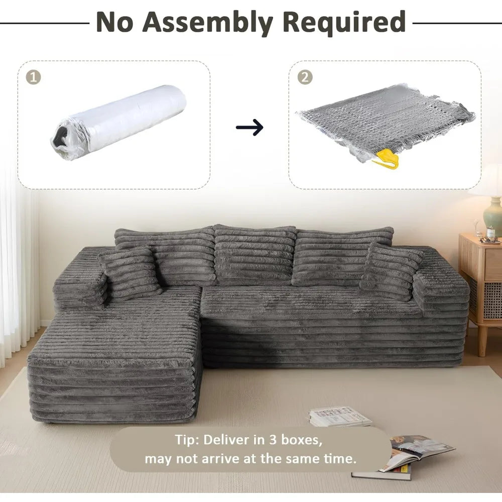 Couch with L-Shape Chaise,Modern Modular Sofa with Deep Seat, Upholstered Couches