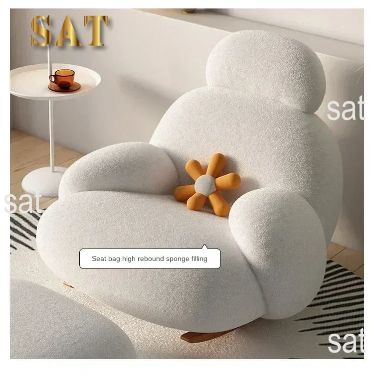 Fluffy White Living Room Chair, Modern Cute Ergonomic Floor Lounge Recliner, Meuble Salon Home Furniture Rocking Chair  Designer