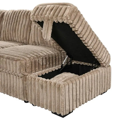 L-Shaped Corduroy Sleeper Sofa Bed with Storage Ottoman & Pull-Out Bed for Living Room, Brown Sectional Couch