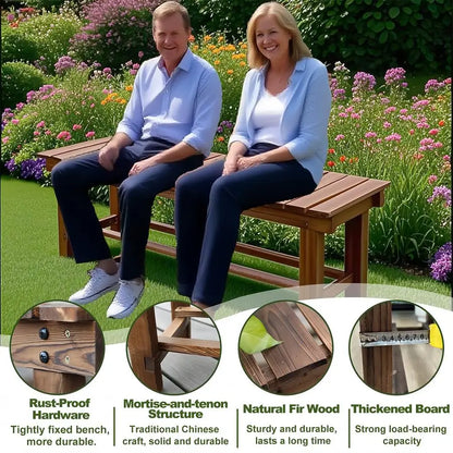 Bancs de jardin d'extérieur résistants aux intempéries, banc de terrasse deux places sans dossier, banc en bois avec lattes résistantes aux hautes températures