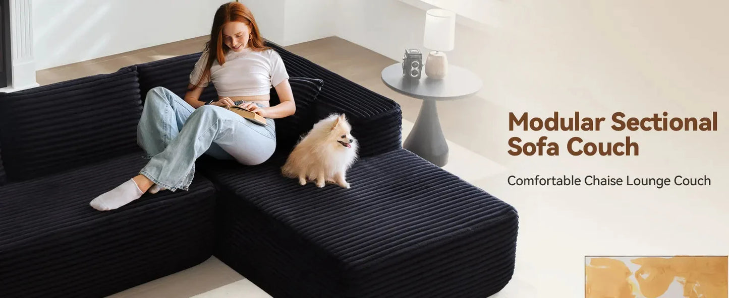 104" Cloud Sectional Couch Comfy Chaise,Boneless L Shape Sofa with Deep Seat,Minimalist Modular Couches Sleeper for Living