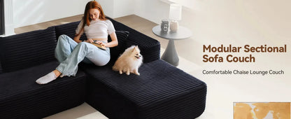 104" Cloud Sectional Couch Comfy Chaise,Boneless L Shape Sofa with Deep Seat,Minimalist Modular Couches Sleeper for Living