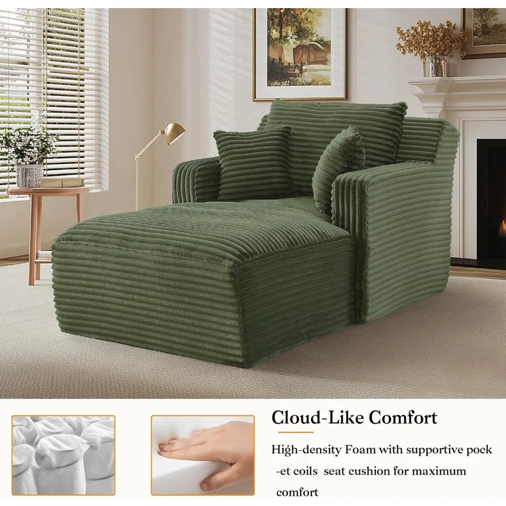 Luxurious Oversized Corduroy Chaise Lounge Chair - Indoor Cloud Couch with Soft Pillows and Armrests for Ultimate Comfort