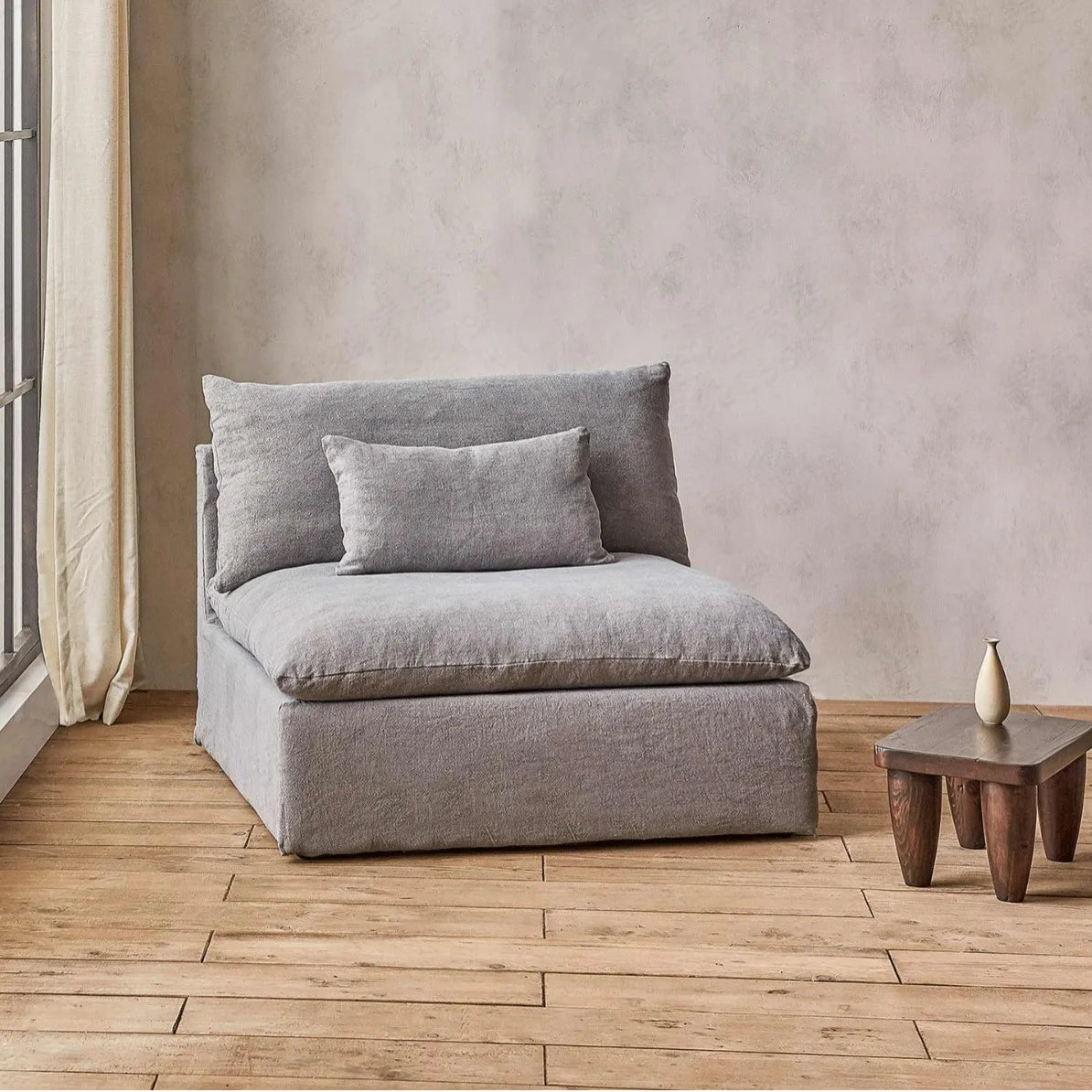 North American wabi style Japanese style white cream linen cotton and linen designer living room B & B straight