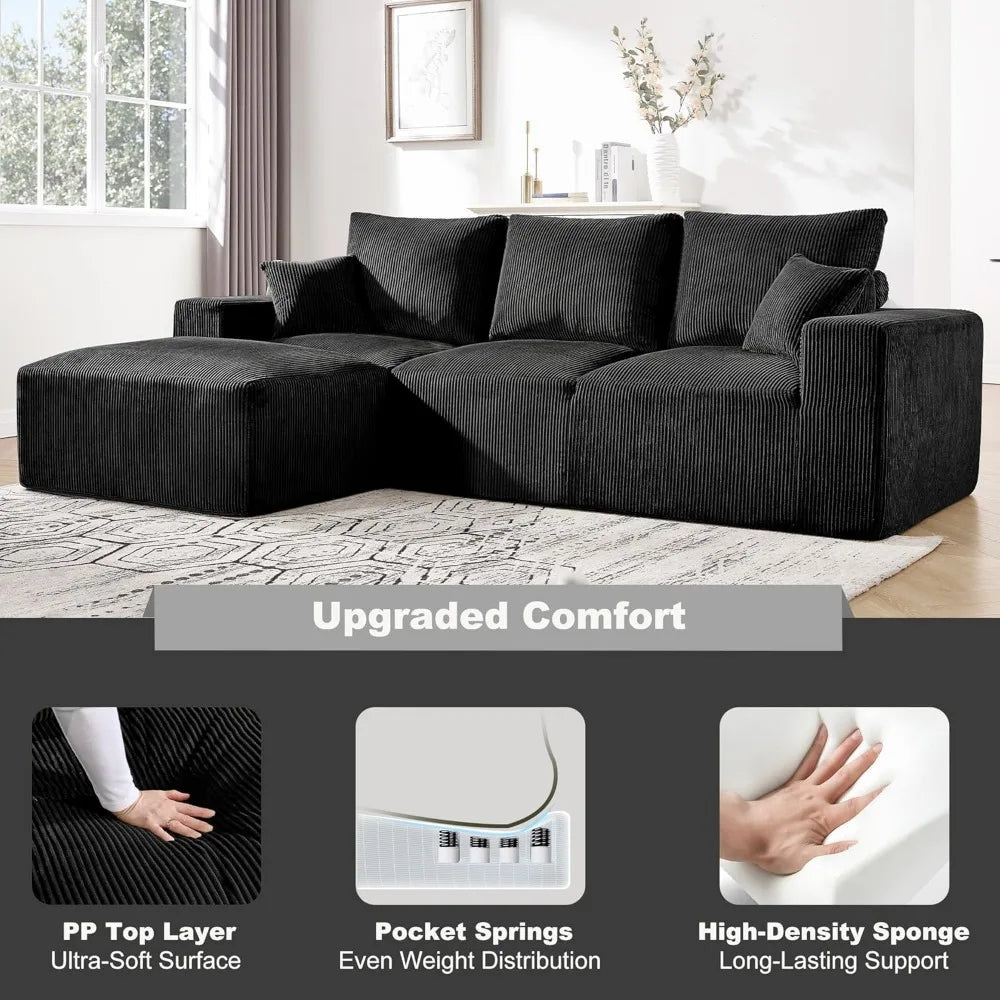 108 Modular Sectional Sofa, Compression Sofa with Deep Seat, Modular L-Shape Couch with Chaise, Upholstered Couches for Living R