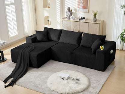 107" Cloud Sectional Couch, Modular Sectional Sofa with L-Shape Chaise, Corduroy Boneless Couch with Deep Seat, Upholstered Sofa
