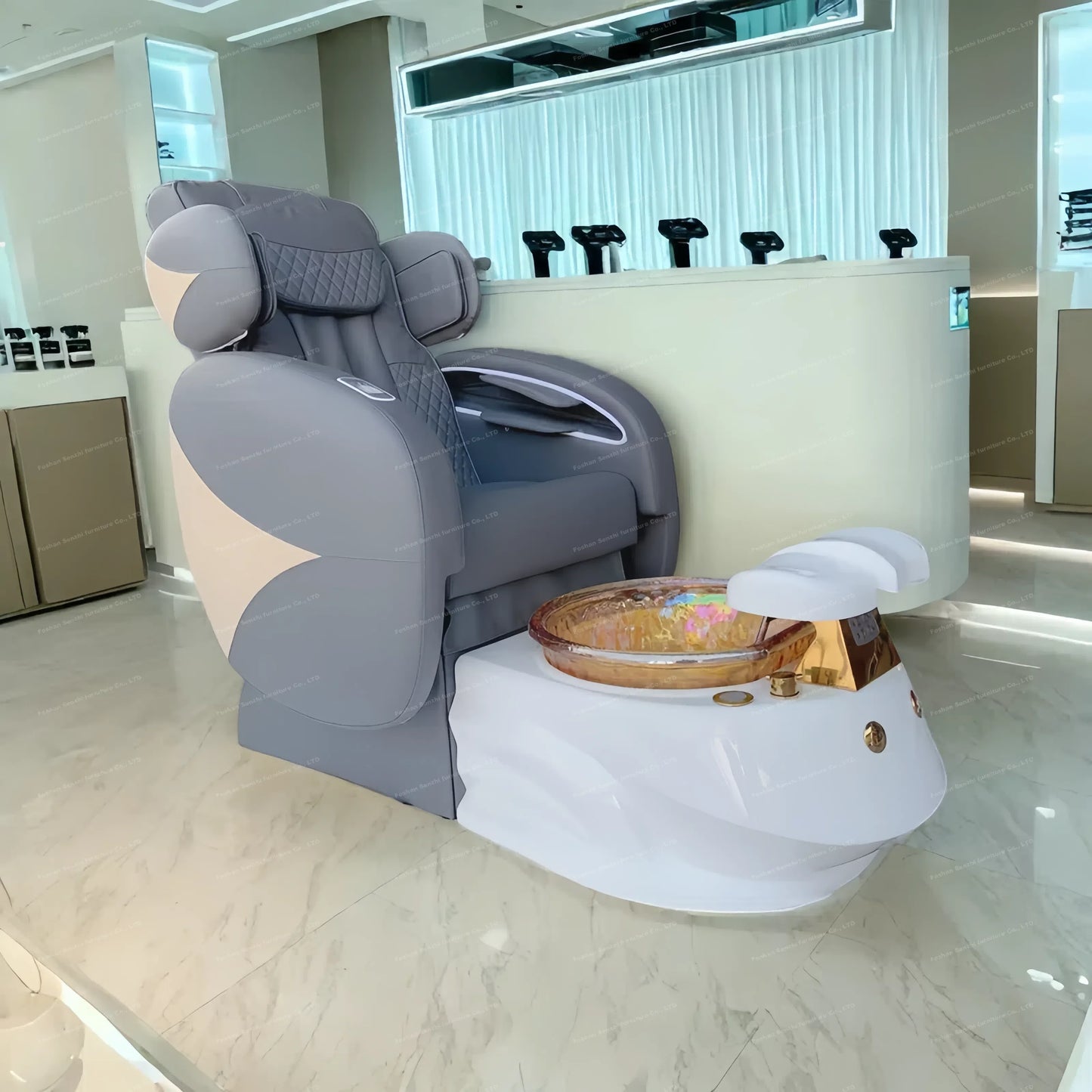 Nail Salon Furniture Equipment White Golden Electric Reclining Massage Manicure Foot Spa  Pedicure Chairs
