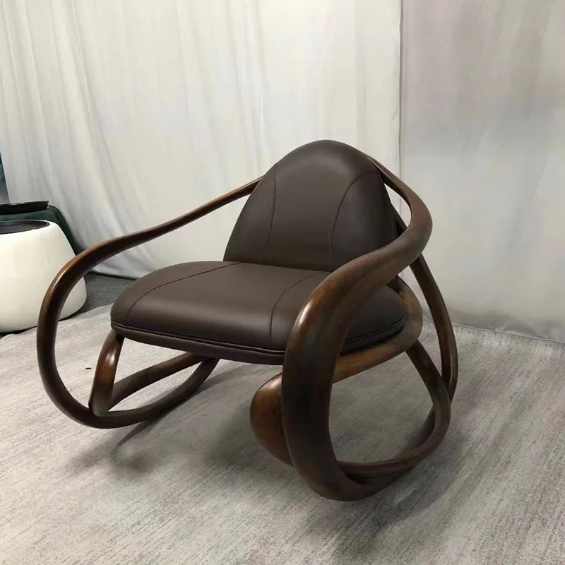 Nordic modern walnut, sofa chair, living room model house light luxury, special-shaped leisure single, fiberglass rocking chair