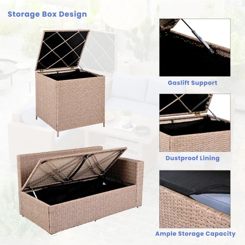 6-Piece Outdoor All Weather PE Rattan Sofa Set, Garden Patio Wicker Sectional Furniture Set with Adjustable Seat,Natural