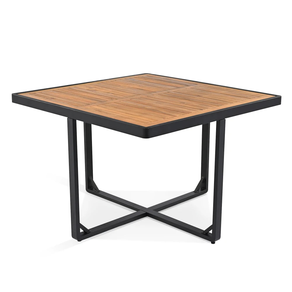 9-Pieces Acacia Wood Patio Dining Set, Space Saving Outdoor Patio Set, 4 Cushioned Chairs & 4 Ottomans & 1 Square Table