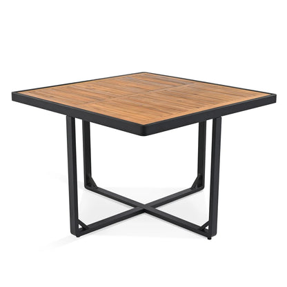 9-Pieces Acacia Wood Patio Dining Set, Space Saving Outdoor Patio Set, 4 Cushioned Chairs & 4 Ottomans & 1 Square Table