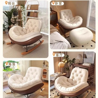 Nordic Style Rocking Chair for Living Room Cat scratch SKin Leather Light Luxury Lounge Chair for Adult Lazy Sofa Balcony Chair