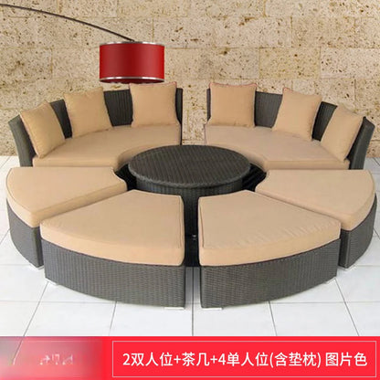 ZYH outdoor round rattan sofa combination leisure villa semi-circular rattan chair sofa