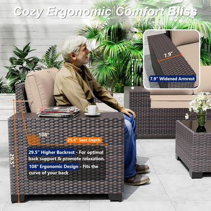 9-Piece Outdoor Patio Furniture Set with 2 Swivel Chairs and Sectional Sofa for Conversations in Brown