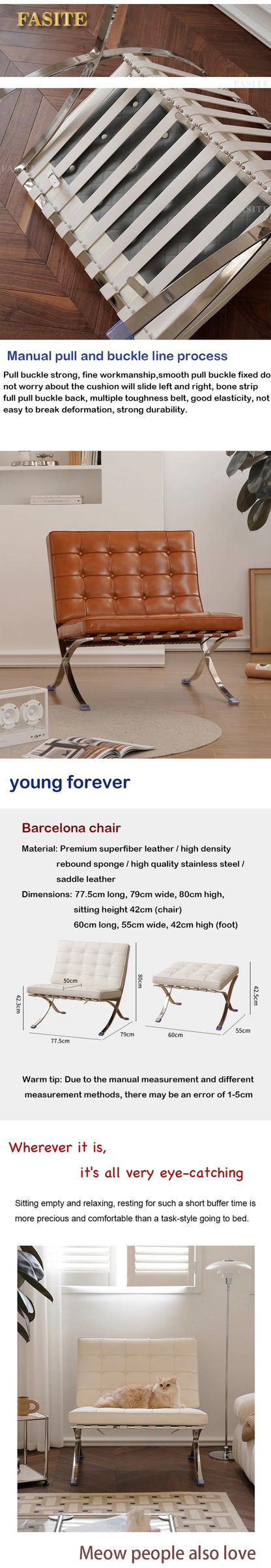 Nordic Bacelona Chair Single  Balcony Antique Metal Style Living Room Office Negotiation Chair Designer Leisure